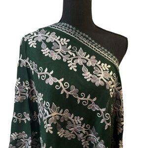 Green Floral  Pashmina Embroidered Shawl